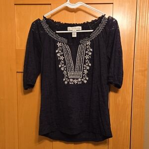 French Laundry Black Embellished 3/4 Sleeve Blouse